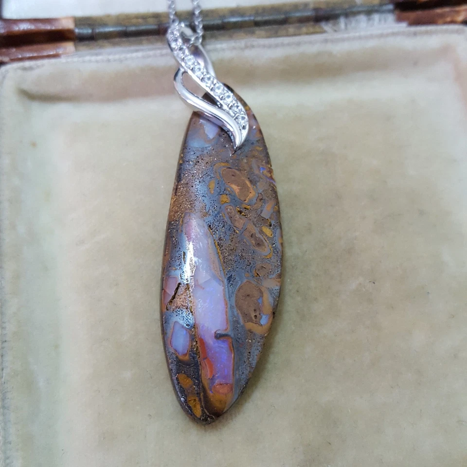 Collar de plata de ley 925, colgante australiano de ópalo de roca, cadena de 18"  Foto 3 de 4