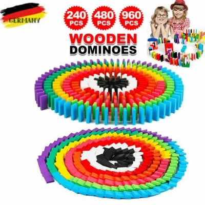 960tlg Domino Set Holz Dominosteine holzbausteine bauklötze für Kinder Spielzeug