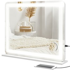 HOMCOM Specchio da Bagno con LED Regolabili Ingranditore 10x USB Tasto Touch