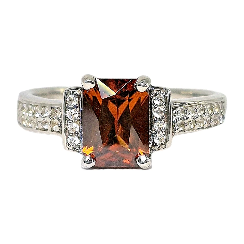 Anel de zircão vermelho e zircão branco natural tamanho 8 em platina sobre prata esterlina - Imagem 2 de 4