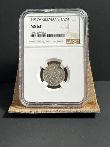 1917A Germany 1/2 Mark Graded Silver Coin NGC MS 63   25-0728-03
