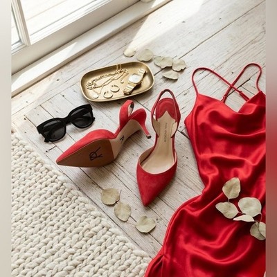 Paul Andrew Vibrant Red Slingback Heels | Size 39