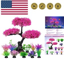 Aquarium Artificial Plastic Plants Decoration, Pink Cherry Blossom Tree Aquar...