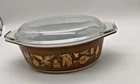 Vintage Pyrex Early American Oval Casserole Dish #045 2.5qt W/ Lid Brown Gold