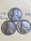 1911-D, 1912-D, 1913-D LINCOLN WHEAT CENT 3 COIN SET, #356