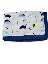 Parent s Choice Blue Gray Dinosaur Plush Minky Baby Blanket Satin Trim Edges