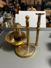 Vintage shaving set, with boar bristle brush, razor, and soap bowl