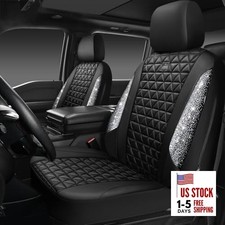 Bling Diamond Leather Car Seat Covers for 2 Two Front Seats Silver Diamond
