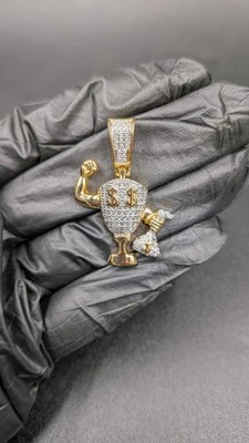 2.6Ct Round Cut Moissanite Dollar Money Bag Charm Pendant 14K Yellow Gold Plated