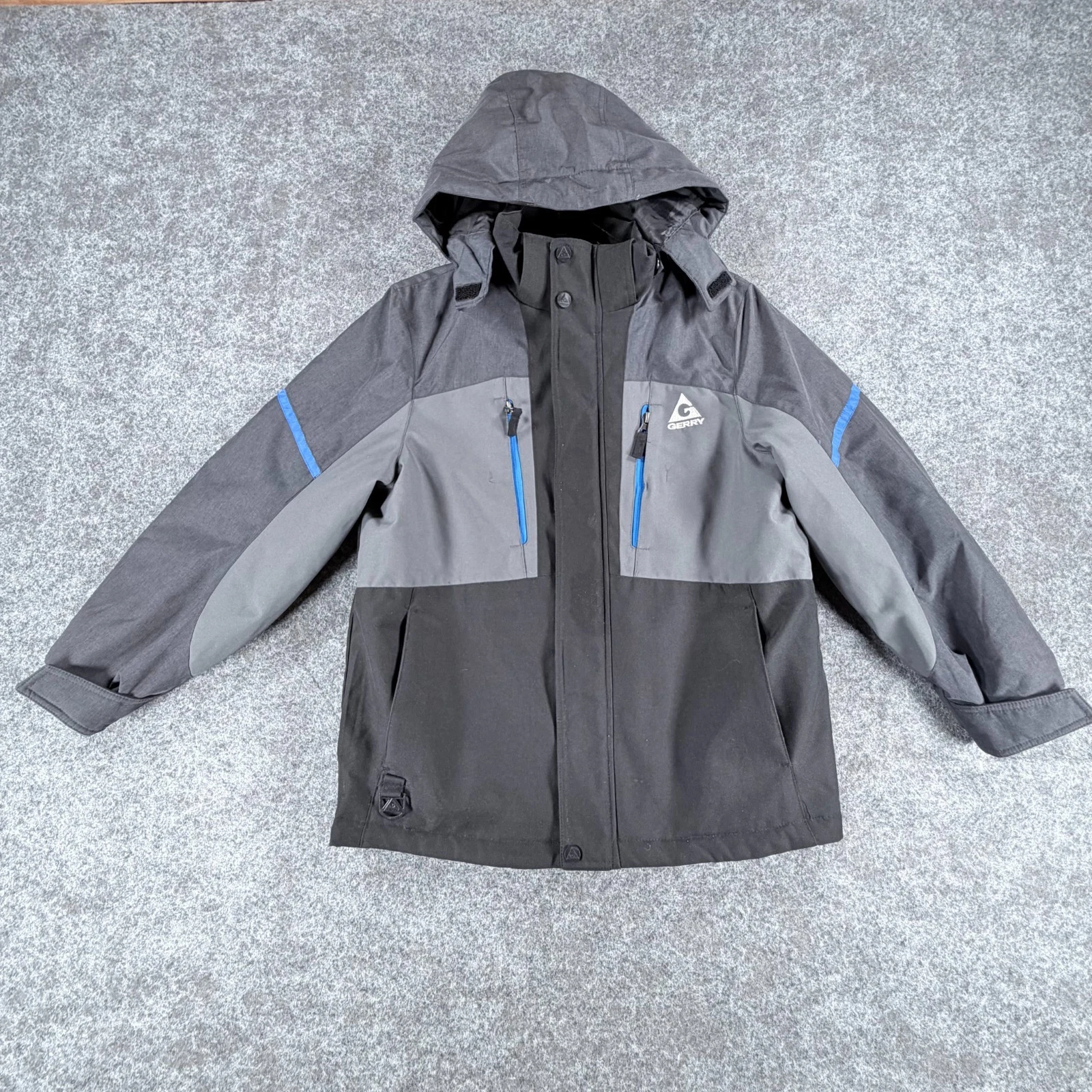 Gerry Youth 3-in-1 Systems Jacket Boys M (10-12) Gray Removable Hood Softshell