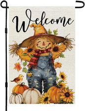 Fall Thanksgiving Scarecrow Garden Flag 12X18 Inch Double-Sided Burlap Yard Deco