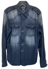 Xtreme Couture Shirt Men's S 16 35 Blue Denim Button Up Faded Shoulder Boards
