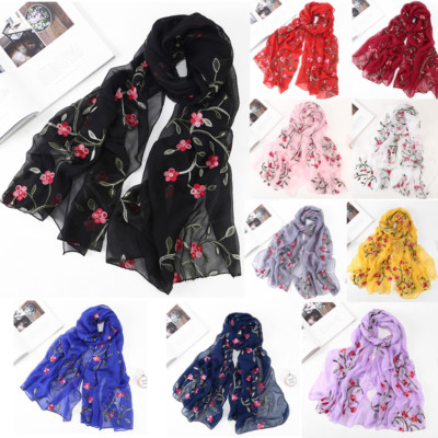 Frauen Blumenstickerei Chiffon Schal Hijab Wickelschals Hijabs Schal 20 Farben