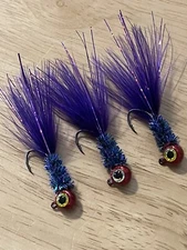 Three hand tied 1/16 crappie jigs 