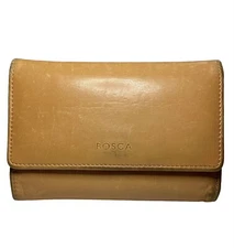 Bosca Nappa Vitello Trifold Wallet Camel Brown Card ID Money Holder Medium Size