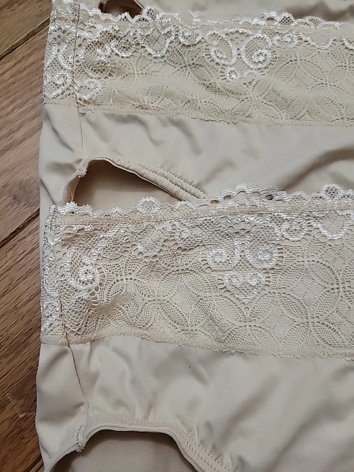 NWT Bali Hi-Cut Passion For Comfort Lace Waist Brief Panties Panty  XL/8 Tan - Image 3 of 4