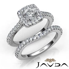 Halo U Prong Bridal Set Round Diamond Engagement Ring GIA E-VVS1 W Gold 1.45Ctw