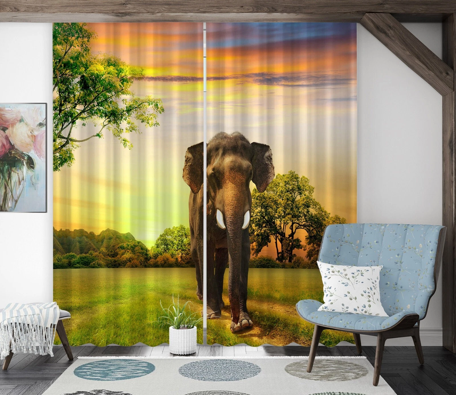 3D Quiet Elephant ZHUB377 Animal Photo Curtain Window Blockout Fabric Vera 2023