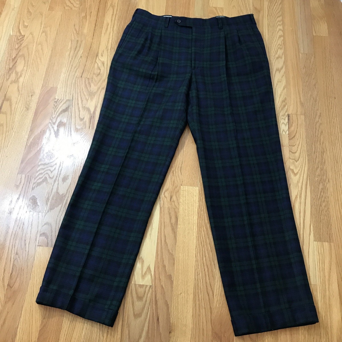 VTG Joseph A Bank Clothiers Blue Green Tartan Plaid Mens Pants