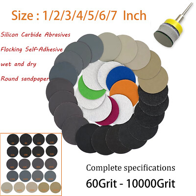Wet & Dry Sanding Discs 1 - 7 Inch Hook & Loop Sandpaper Pad 60-10000 Grit