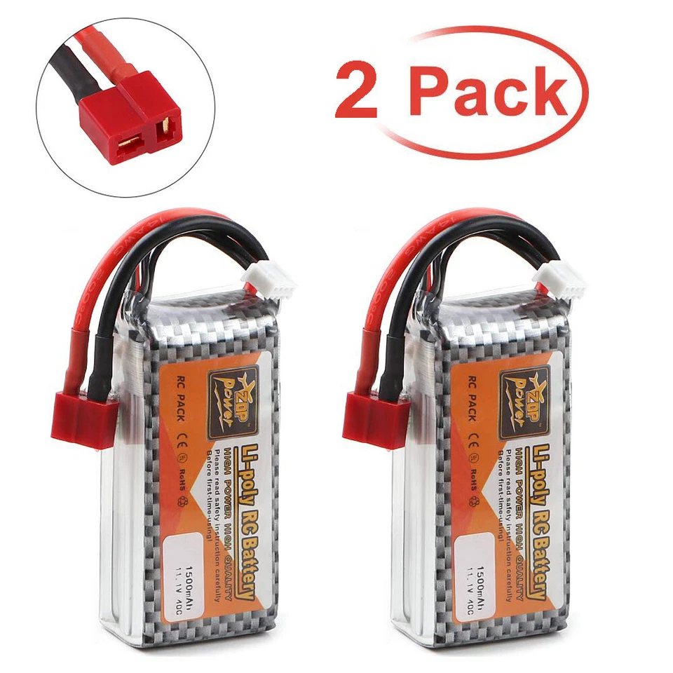 2 Stück 3S LiPo Batterie 1500mAh 11.1V 40C T Stecker für RC Car Flugzeug Spielze - Bild 2 von 4