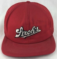 Strohs Beer SnapBack Trucker Mesh Hat Cap USA Red Vintage