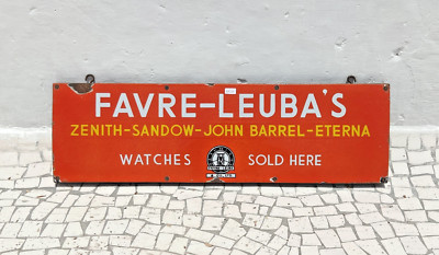 Vintage Favre Leuba & Co Uhren Werbung Emaille Schild Sammlerstück EB691