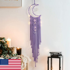 Boho Macrame Dream Catcher Wall Hanging for Girls - Moon  Star with Lights