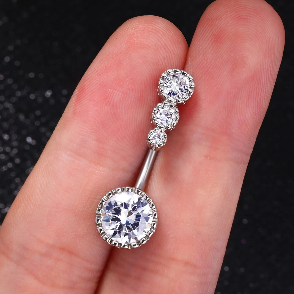 Piercing ombligo ceja anillo ombligo 4 circones acero inoxidable 316L 14G 11 mm Foto 3 de 4