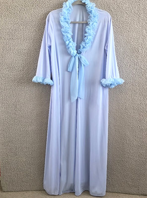 Vintage 1960's Gossard Artemis Peignoir Robe Size Small Blue Ruffle Collar