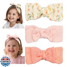 Esumun Baby Girl Muslin Cotton Hair Bow Headband, Top Knotted Floral and Soli