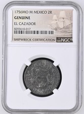 1756 MO M MEXICO 2 REAL Shipwreck EL CAZADOR NGC Graded Genuine