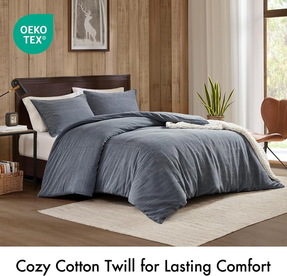 Juego de funda nórdica Woolrich algodón piedra lavado McKenzie, completo/azul reina 3 piezas Foto 2 de 4