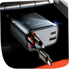 LISEN 69W Retractable USB-C Car Charger Fast Charging Adapter for iPhone 16 / 15