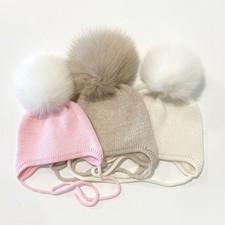Baby / Toddler knit cashmere hat with real fox fur Pom Pom