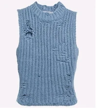 MSRP $1,370 JW Anderson BLUE DISTRESSED CHUNKY-KNIT WOOL VEST SZ S