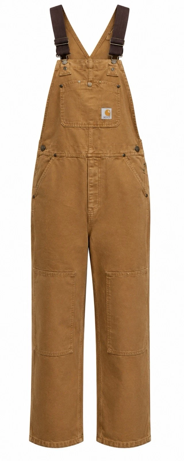 Carhartt Youth Bibs Overalls size 12 Brown Duck Canvas Reinforced Double Knee