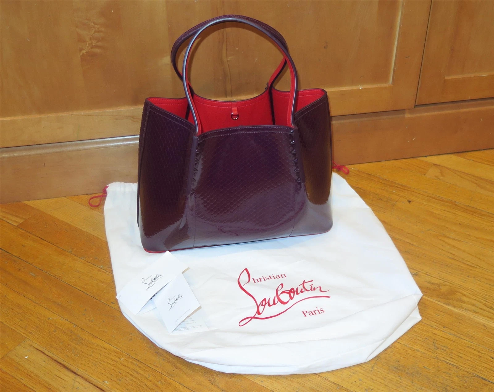 Christian Louboutin — Christian Louboutin Cabarock Merlot Patent Birdy Top-Handle Tote Bag - 1245039