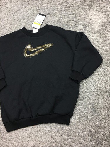 Felpa Nike Ragazza Ragazzo Taglia S Nero Oro Swoosh DV9374-010 - Foto 2 di 12