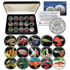 TROPICAL FISH Fresh Water Aquarium JFK Half Dollars 15-Coin FULL Set with Box