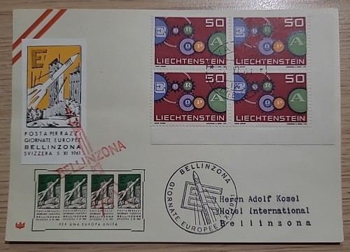 Karte Vaduz Liechtenstein Bellinzona 1961 Europa Raketenflug Raketenpost 2 (8019