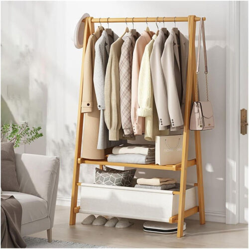 Colourtree Clothing Garment Rack Clothes Rack Wooden with 2 Tier Shelves and Bag - Picture 12 of 25