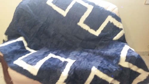 Luxury Blue And White Astrakhan Fur Throw Real Lamb Fur Blanket / Bedspread - Picture 3 of 6