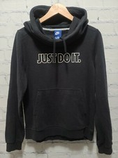 NIKE Black Funnel Neck Hoodie Blue Tag Just Do It Size Small C2