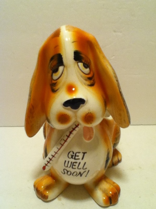VINTAGE RUBENS ORIGINAL BASSETT HOUND DOG GET WELL SOON VASE, PLANTER JAPAN