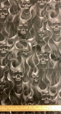 Fat Quarter Skulls On Fire Black Mist 100% Cotton Quilting Fabric