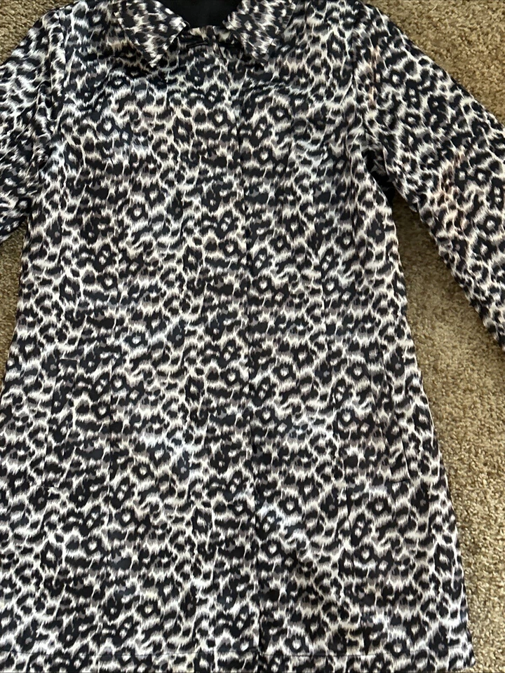 Abrigo Dennis Basso XS Negro/Leopardo Reversible Bolsillos Cortados CHIC* Botón Frontal Foto 4 de 4
