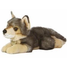 New AURORA WORLD Stuffed Plush Toy WOLF Grey Gray Brown Tan Soft Animal Doll