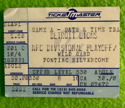 DETROIT LIONS Dallas Cowboys Silverdome NFC Divisional Playoffs 1992 ticket  stub