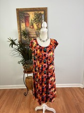 Gabby Skye Shift Dress Women Size 10 Orange Floral Pleated Short Sleeve Pullover